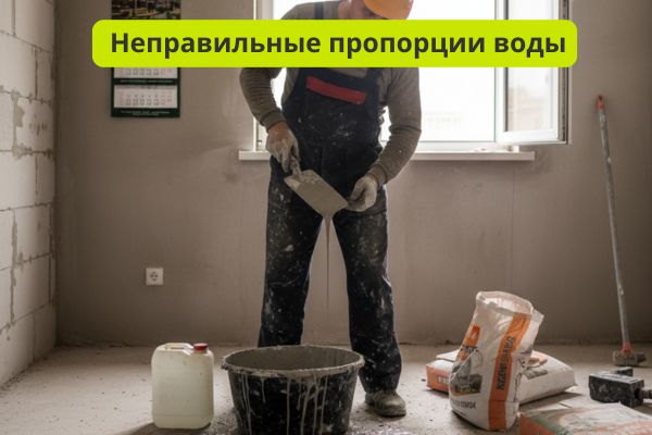 Неправильные пропорции воды при разбавлении сухих строительных смесей фото